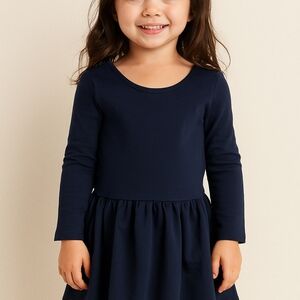 M7) Girls Navy Blue Long Sleeve Peplum Dress – Size 4T
